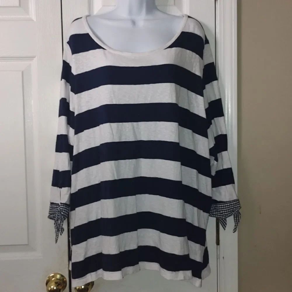Crown & Ivy Navy white Striped nautical beach tunic Sz 3X